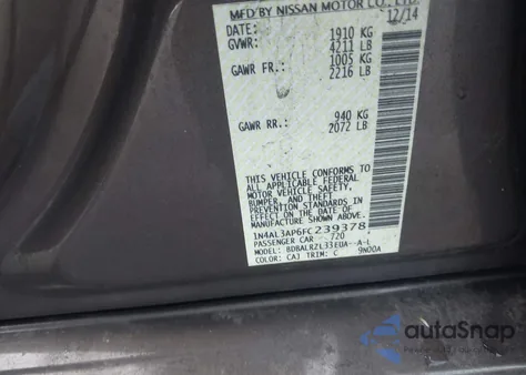 2015 Nissan Altima 2.5 Sl z USA, uszkodzony, nr VIN 1N4AL3AP6FC239378